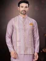 Lavender Pink Pure SIlk Readymade Kurta Pajama With Jacket